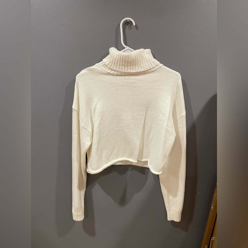 Garage White Cropped Turtleneck Sweater
